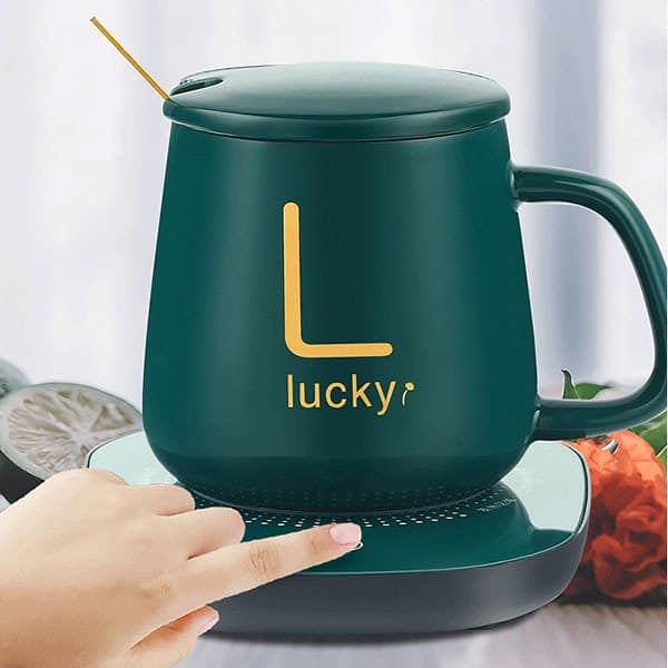 Coffee Mug Warmer Set -Heating Pad with Ceramic Cup & Spoon