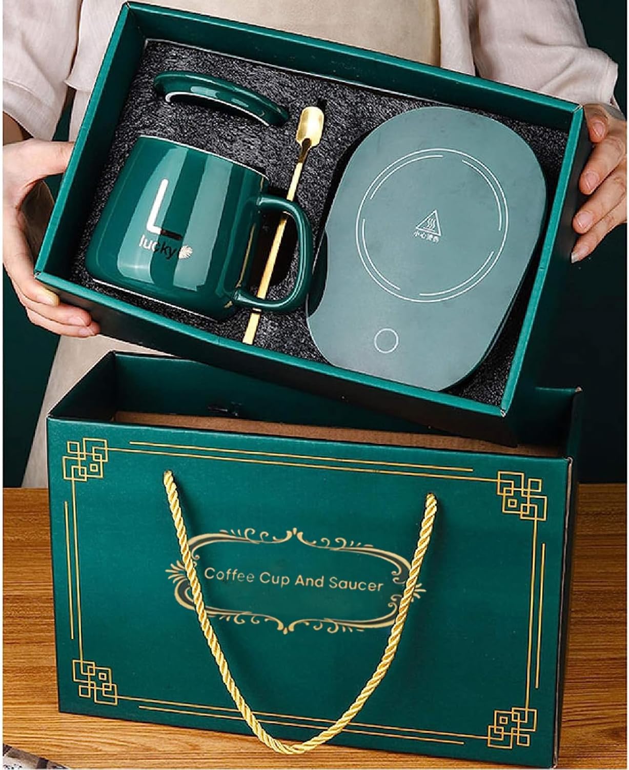 Coffee Mug Warmer Set -Heating Pad with Ceramic Cup & Spoon